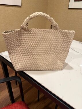 Naghedi Woven Top-Handle Tote Bag in Cream